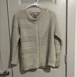 Cyrus Textured Knit Crew Neck Sweater - Cream